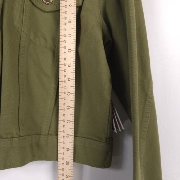 NWT‎ MICHAEL KORS Crop Button Denim Jacket Smoky Olive Gold Details MEDIUM & LG - Picture 8 of 11